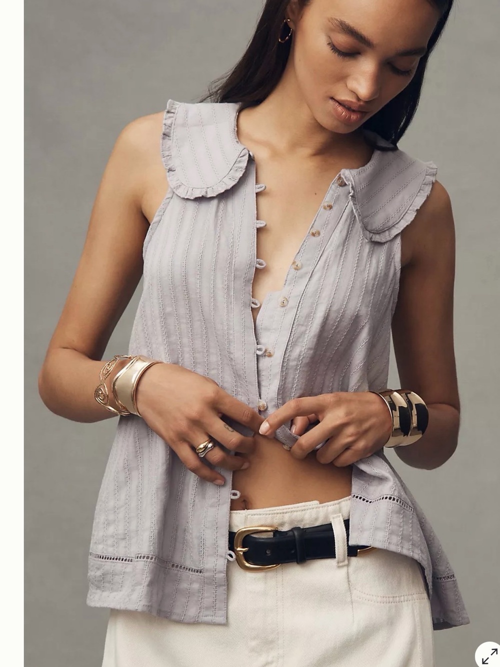 Pilcro Light Lavender Sleeveless Button-Front Top